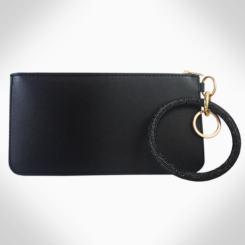 FAUX LEATHER POUCH BAG WITH KEYCHAIN BRACELET - Jimmy Crystal New York