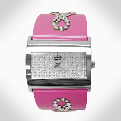 BREAST CANCER AWARENESS - WJ391 CRYSTAL BANGLE WATCH