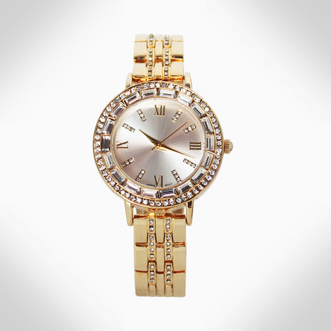 BREAST CANCER AWARENESS - WJ391 CRYSTAL BANGLE WATCH