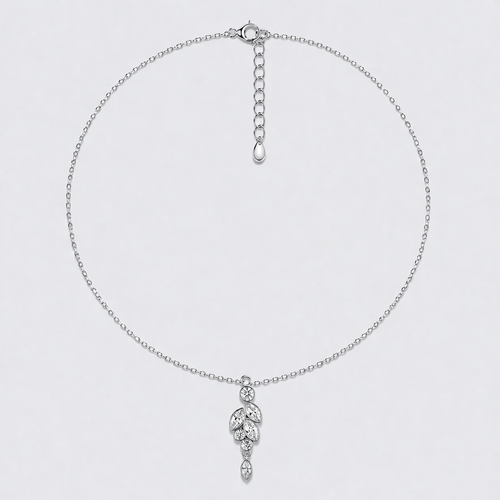 Silver necklace with a delicate Austrian crystal pendant on a light gray background
