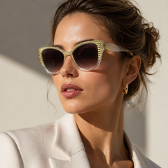 Amodel wear cateye Swarovski embellished sunglasses 