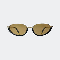 Sunglasses with Swarovski crystal vintage gold frame and brown lenses on a white background