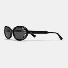 Black oval small sunglasses with a white background