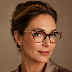 KATHY JCR766 tortoiseshell cat-eye crystal readers editorial model image