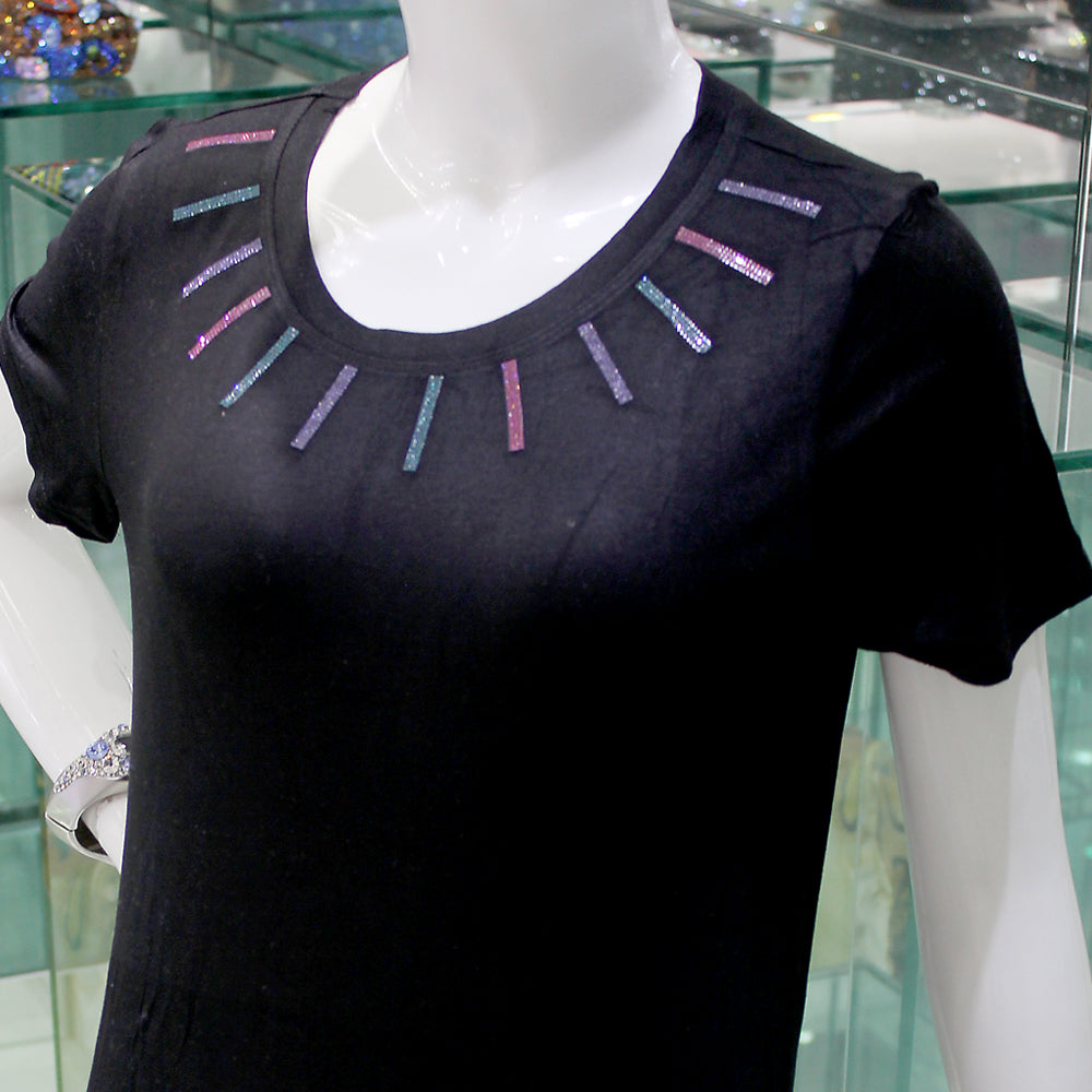 JERSEY KNIT DRESS - COLOR STRIPS - Jimmy Crystal New York