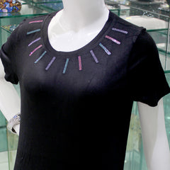 JERSEY KNIT DRESS - COLOR STRIPS - Jimmy Crystal New York