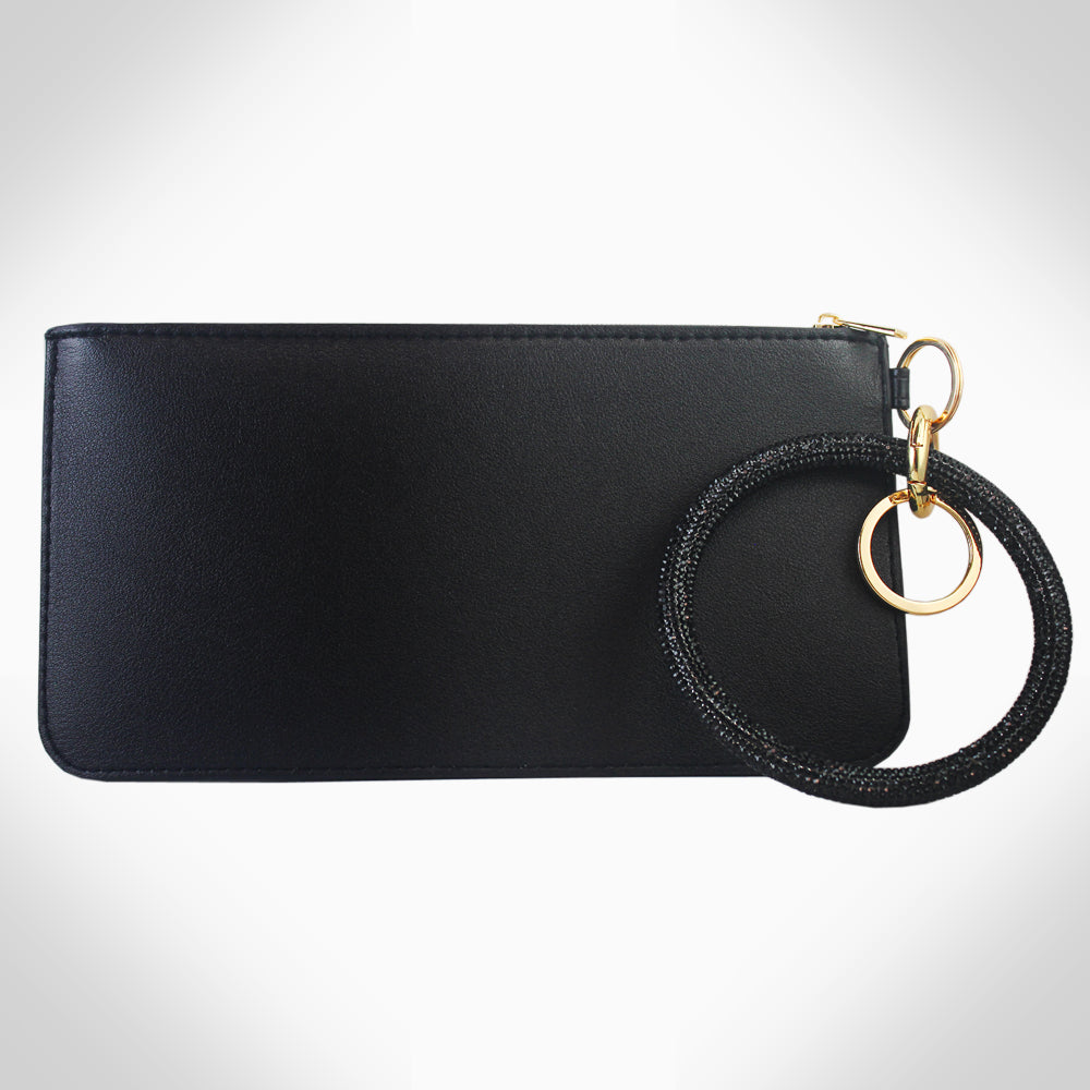 FAUX LEATHER POUCH BAG WITH KEYCHAIN BRACELET - Jimmy Crystal New York