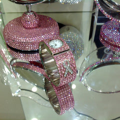 BREAST CANCER AWARENESS - WJ391 CRYSTAL BANGLE WATCH - Jimmy Crystal New York