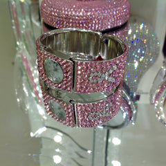 BREAST CANCER AWARENESS - WJ391 CRYSTAL BANGLE WATCH - Jimmy Crystal New York