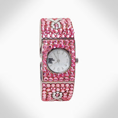 BREAST CANCER AWARENESS - WJ391 CRYSTAL BANGLE WATCH - Jimmy Crystal New York