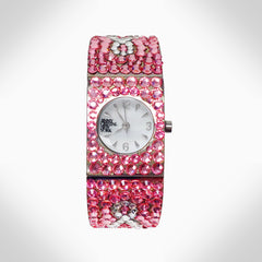 BREAST CANCER AWARENESS - WJ391 CRYSTAL BANGLE WATCH - Jimmy Crystal New York