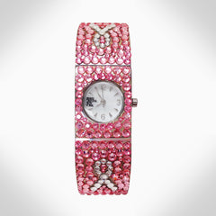 BREAST CANCER AWARENESS - WJ391 CRYSTAL BANGLE WATCH - Jimmy Crystal New York